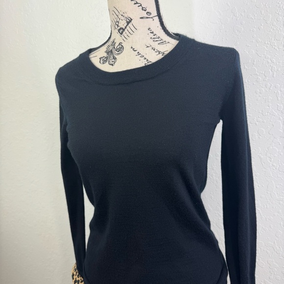 J.crew Scoop neck size XS Black Long Sleeve Top with Leopard Cuffs top - Picture 2 of 6